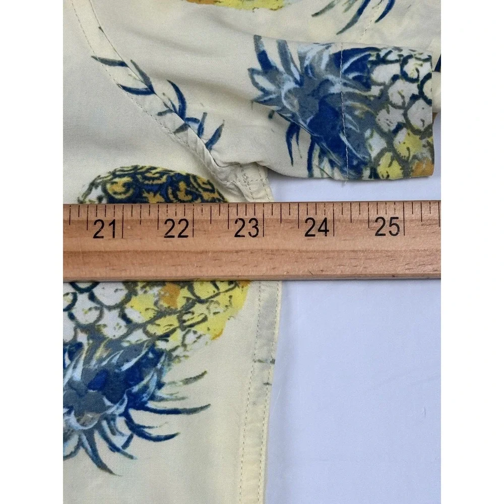 Banana Republic Mens Pineapple Print Rayon Short Sleeve Slim Fit Shirt Large L